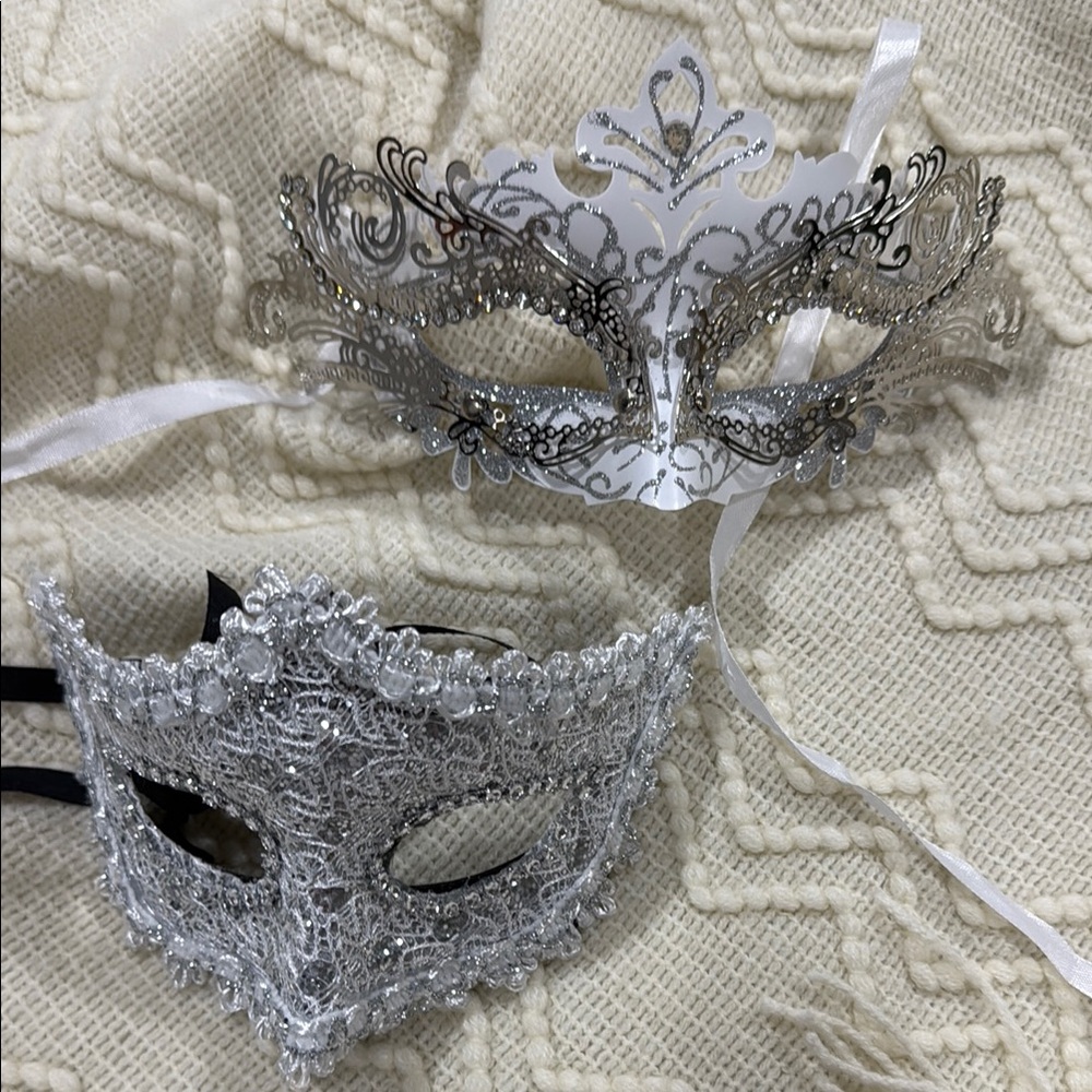 Elegant Silver and White Masquerade Masks